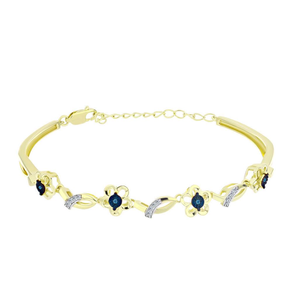 Brățară din Argint 925 Placat cu Aur ( 8.71 grame ) cu Diamant Albastru Dansator și Topaz Alb 0.13 Carate 1 