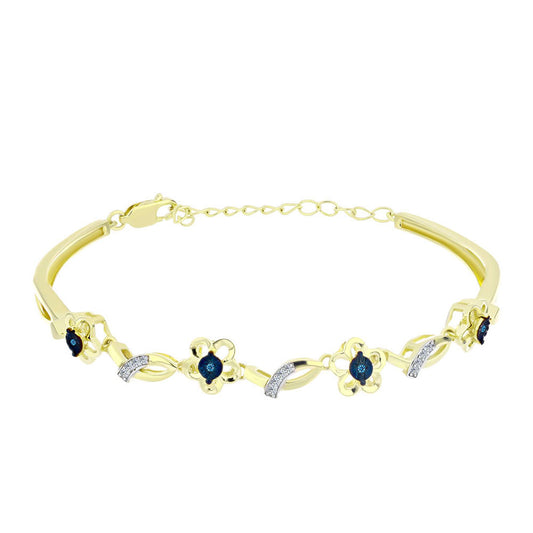 Brățară din Argint 925 Placat cu Aur ( 8.71 grame ) cu Diamant Albastru Dansator și Topaz Alb 0.13 Carate