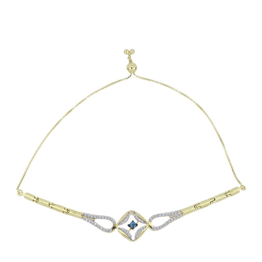 Brățară din Argint 925 Placat cu Aur ( 10.98 grame ) cu Diamant Albastru Dansator și Topaz Alb 0.55 Carate
