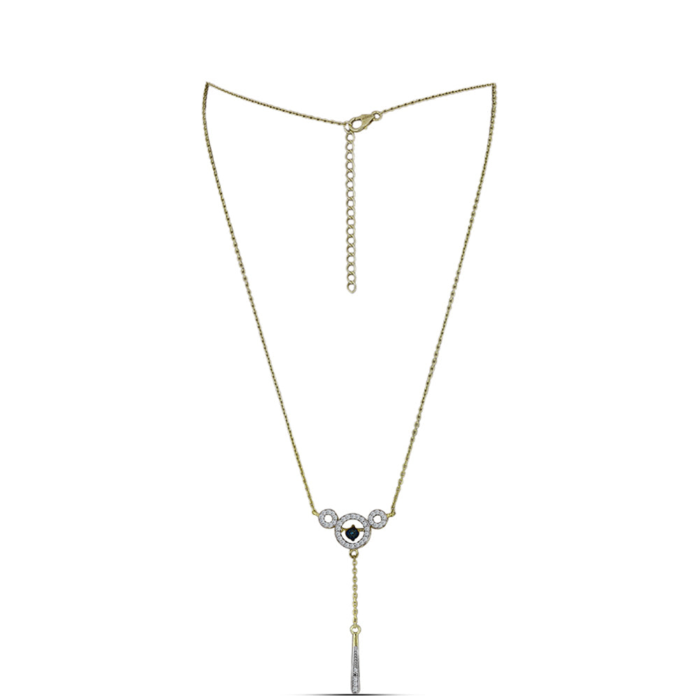 Colier din Argint 925 Placat cu Aur ( 4.4 grame ) cu Diamant Albastru Dansator și Topaz Alb 0.34 Carate 1 