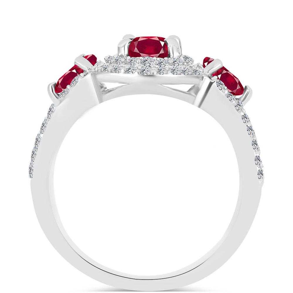 Inel din Argint 925 ( 3.27 grame ) cu Rubin Malagasy și Topaz Alb 2.35 Carate 2 