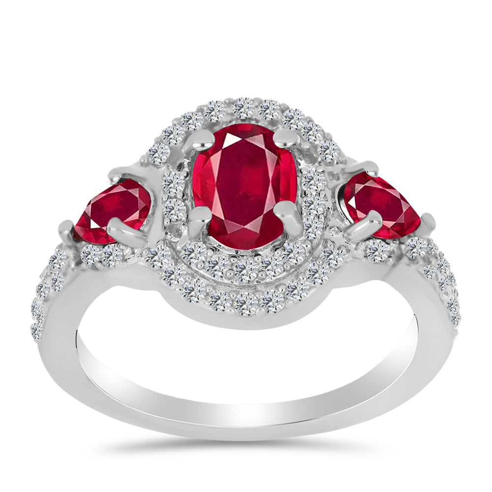 Inel din Argint 925 ( 3.27 grame ) cu Rubin Malagasy și Topaz Alb 2.35 Carate 3 