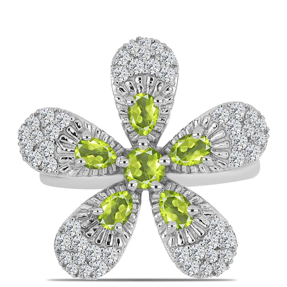 Inel din Argint 925 ( 6.22 grame ) cu Peridot Changbai și Topaz Alb 1.88 Carate
