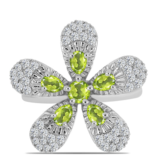 Inel din Argint 925 ( 6.22 grame ) cu Peridot Changbai și Topaz Alb 1.88 Carate