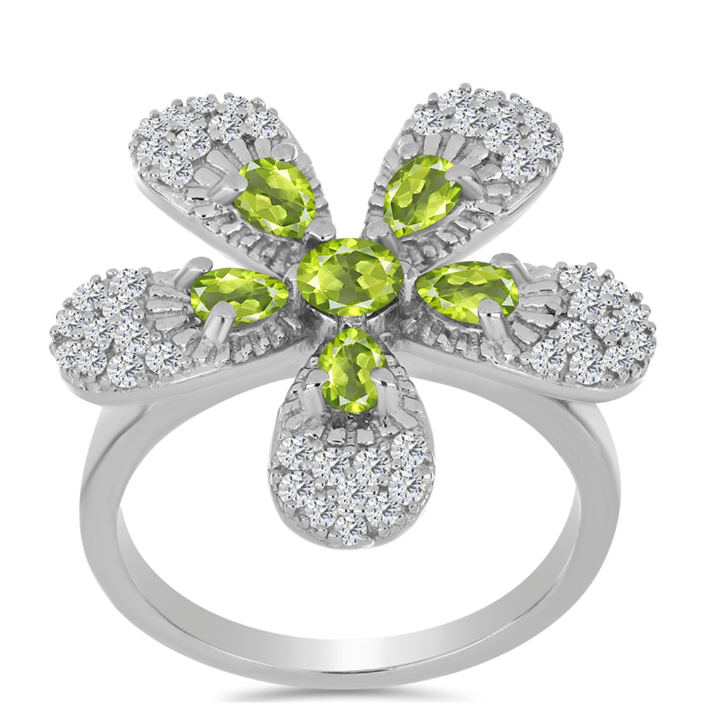 Inel din Argint 925 ( 6.22 grame ) cu Peridot Changbai și Topaz Alb 1.88 Carate 3 