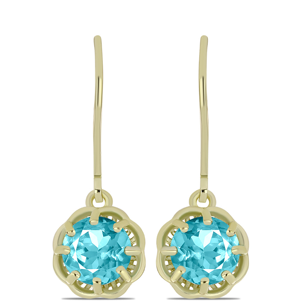 Cercei din Argint 925 Placat cu Aur ( 2.37 grame ) cu Cuarț Paraiba 2.38 Carate