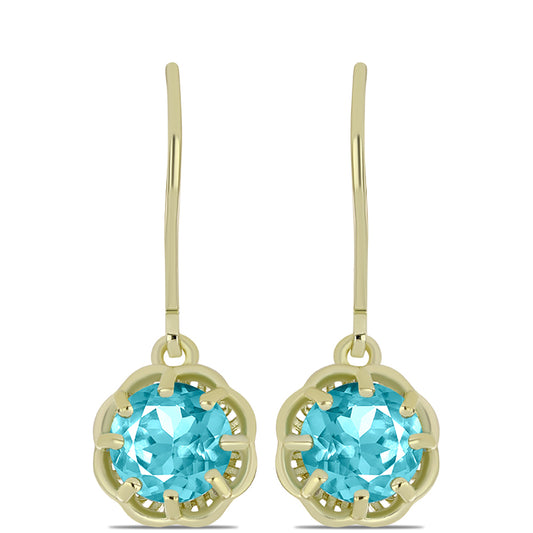 Cercei din Argint 925 Placat cu Aur ( 2.37 grame ) cu Cuarț Paraiba 2.38 Carate