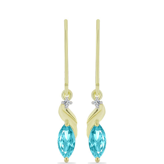 Cercei din Argint 925 Placat cu Aur ( 1.89 grame ) cu Cuarț Paraiba și Topaz Alb 0.89 Carate