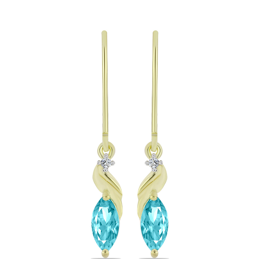 Cercei din Argint 925 Placat cu Aur ( 1.89 grame ) cu Cuarț Paraiba și Topaz Alb 0.89 Carate