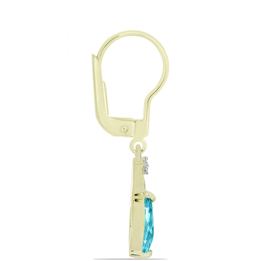 Cercei din Argint 925 Placat cu Aur ( 1.89 grame ) cu Cuarț Paraiba și Topaz Alb 0.89 Carate