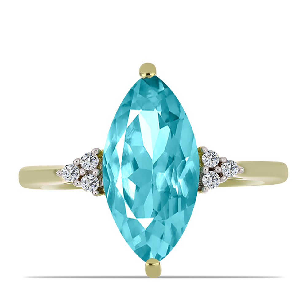 Inel din Argint 925 Placat cu Aur ( 2.03 grame ) cu Cuarț Paraiba și Topaz Alb 2.47 Carate 1 