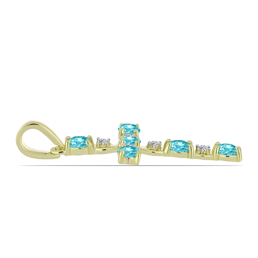 Cruce Pandantiv din Argint 925 Placat cu Aur ( 1.42 grame ) cu Cuarț Paraiba și Topaz Alb 0.89 Carate 2 