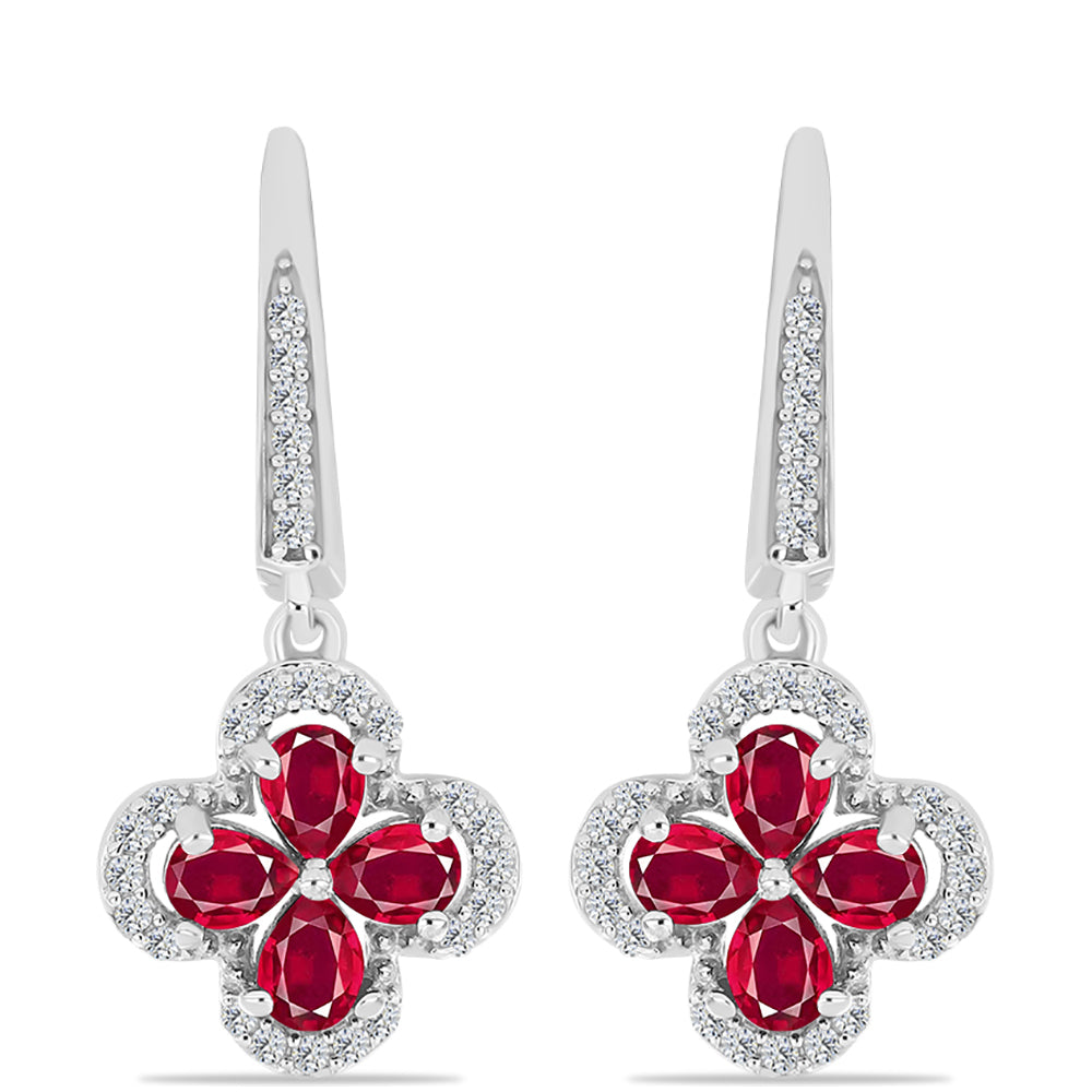 Cercei din Argint 925 ( 4.18 grame ) cu Rubin Malagasy și Topaz Alb 2.12 Carate