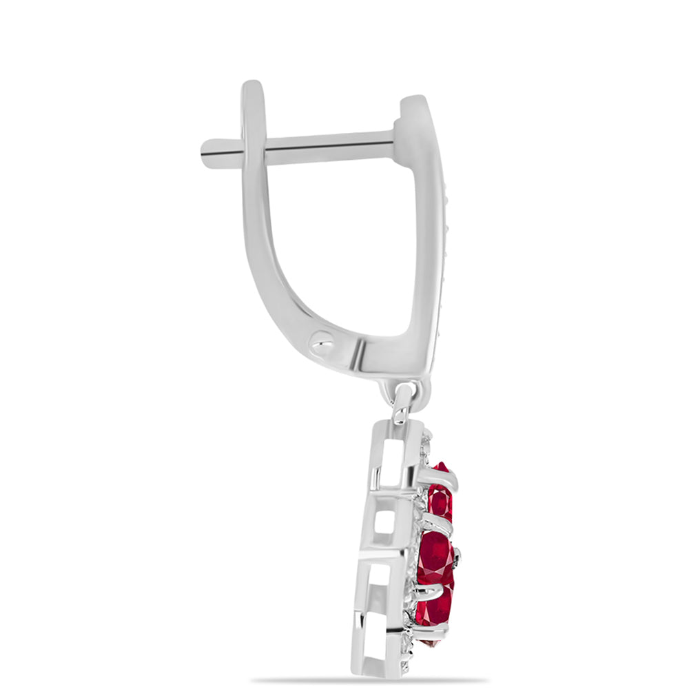 Cercei din Argint 925 ( 4.18 grame ) cu Rubin Malagasy și Topaz Alb 2.12 Carate 2 