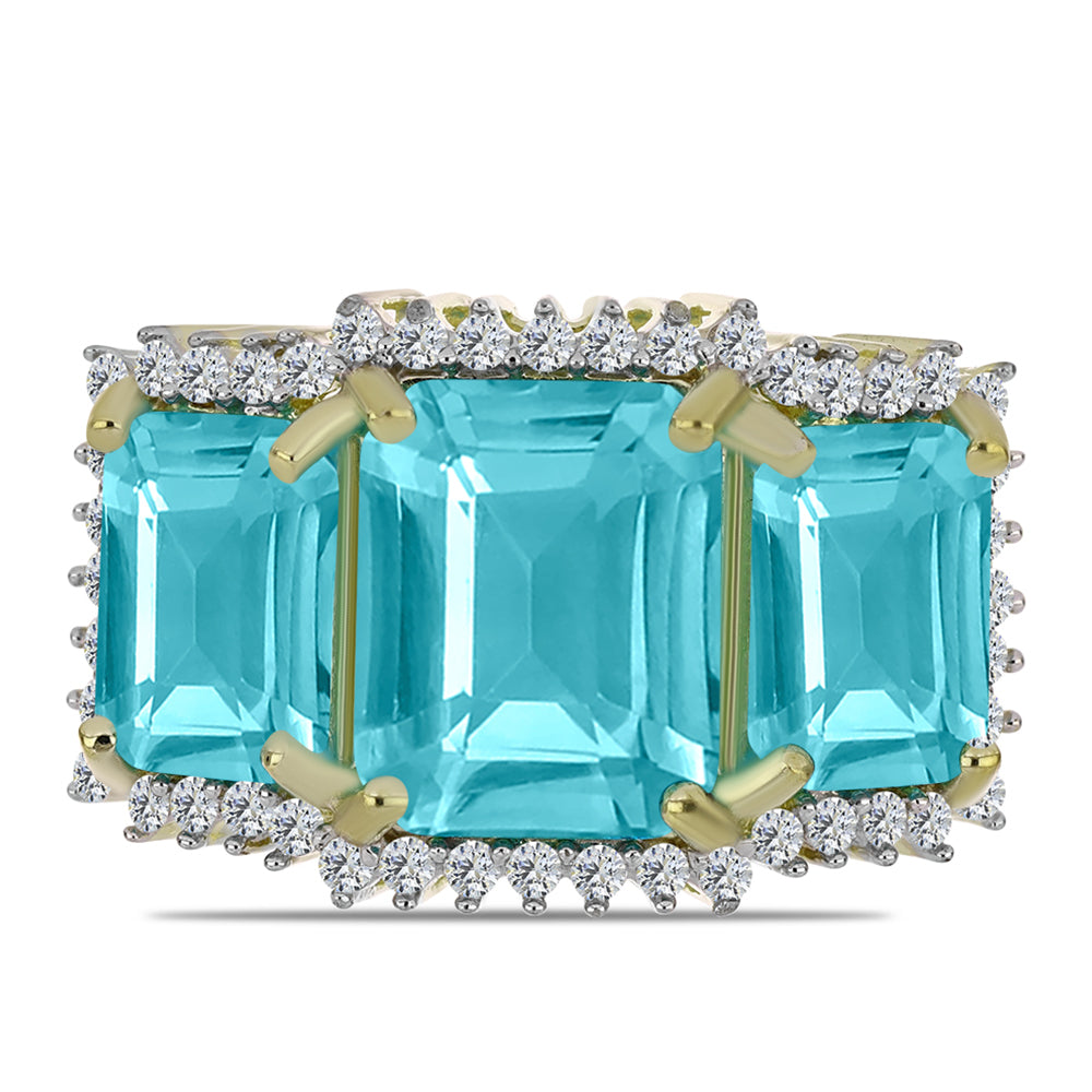 Inel din Argint 925 Placat cu Aur ( 3.88 grame ) cu Cuarț Paraiba și Topaz Alb 5.86 Carate 1 