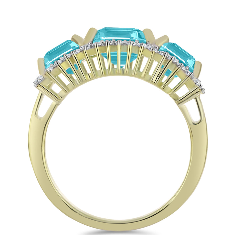 Inel din Argint 925 Placat cu Aur ( 3.88 grame ) cu Cuarț Paraiba și Topaz Alb 5.86 Carate 6 