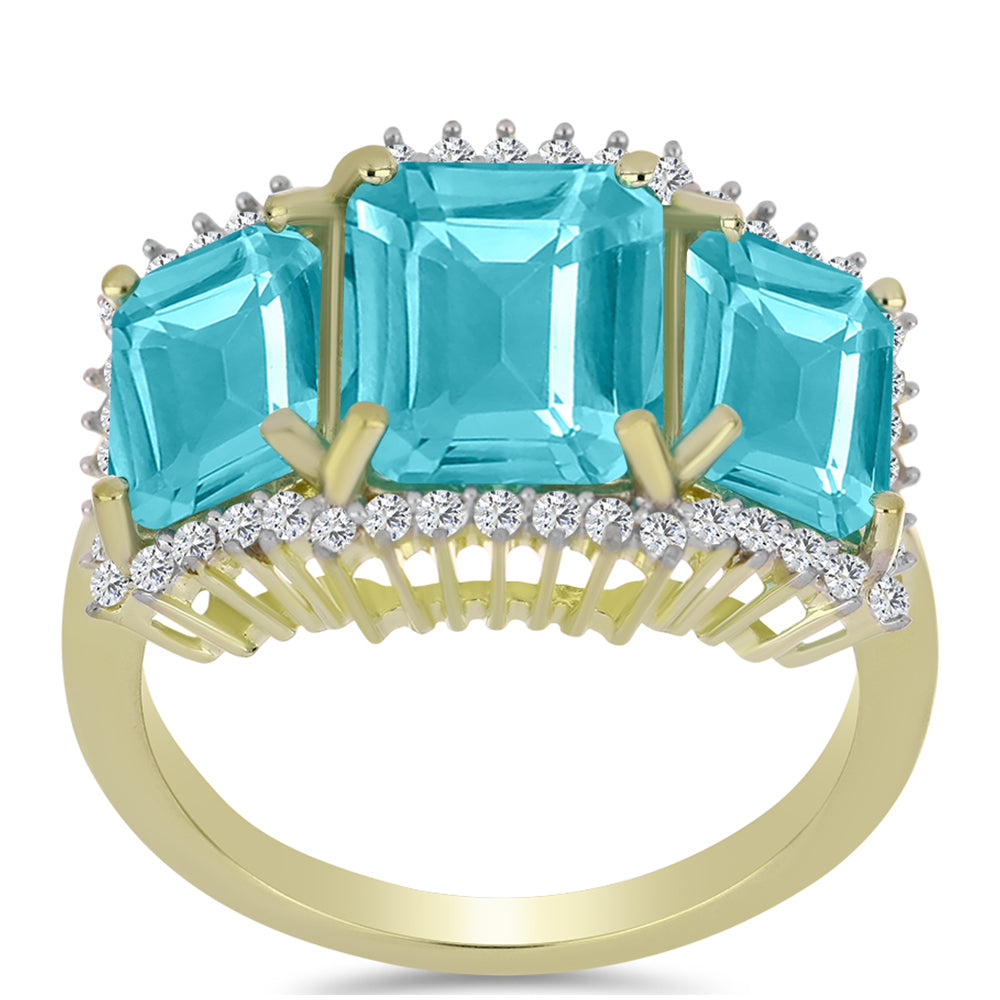 Inel din Argint 925 Placat cu Aur ( 3.88 grame ) cu Cuarț Paraiba și Topaz Alb 5.86 Carate