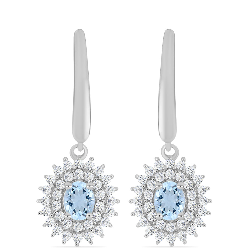 Cercei din Argint 925 ( 3.35 grame ) cu Acvamarin Embu County și Topaz Alb 1.21 Carate