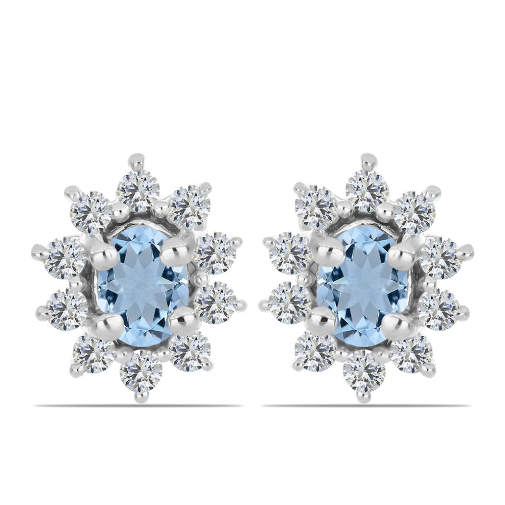 Cercei din Argint 925 ( 1.1 grame ) cu Acvamarin Embu County și Topaz Alb 0.53 Carate