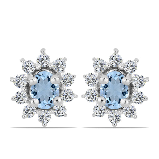 Cercei din Argint 925 ( 1.1 grame ) cu Acvamarin Embu County și Topaz Alb 0.53 Carate