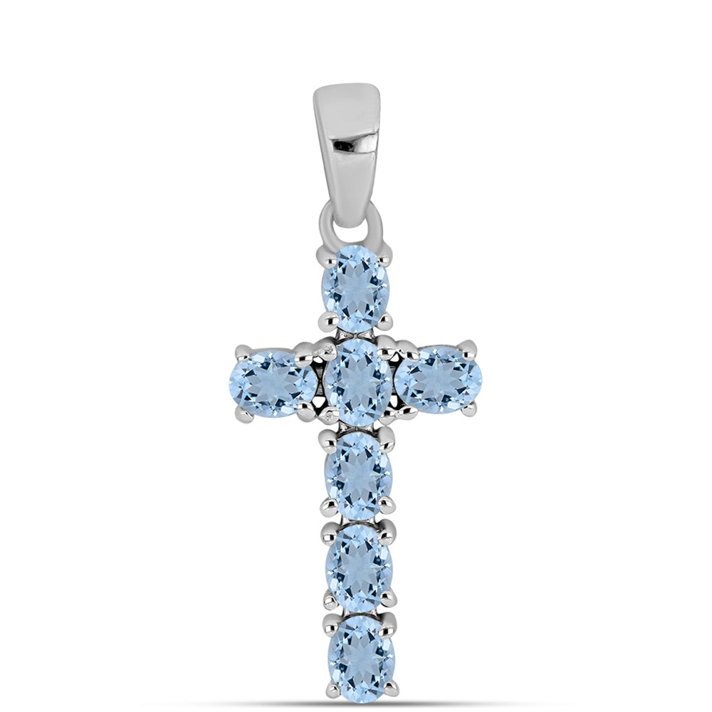 Cruce Colier din Argint 925 ( 4 grame ) cu Acvamarin Embu County 1.05 Carate