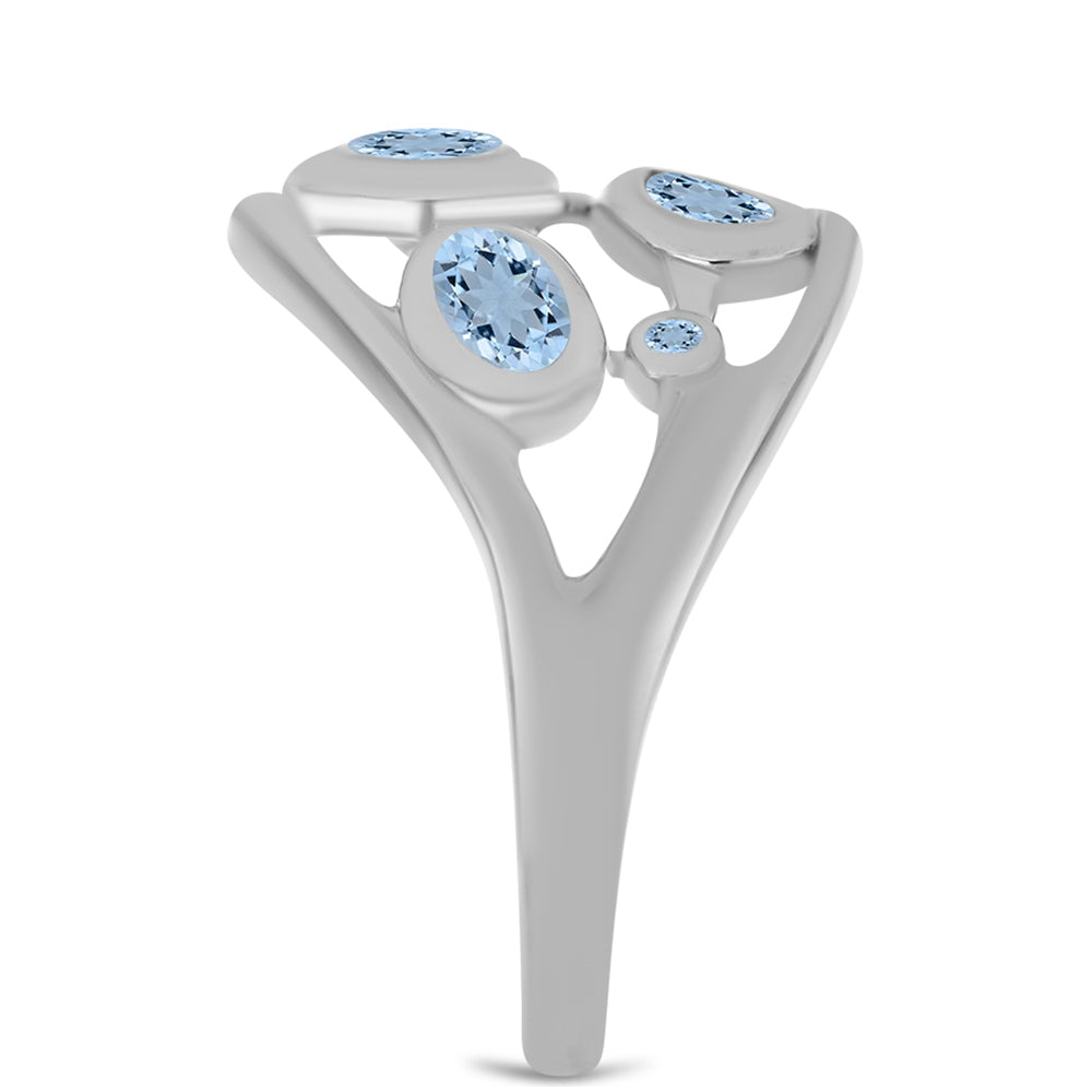 Inel din Argint 925 ( 4.06 grame ) cu Acvamarin Embu County și Topaz Alb 1.22 Carate 4 