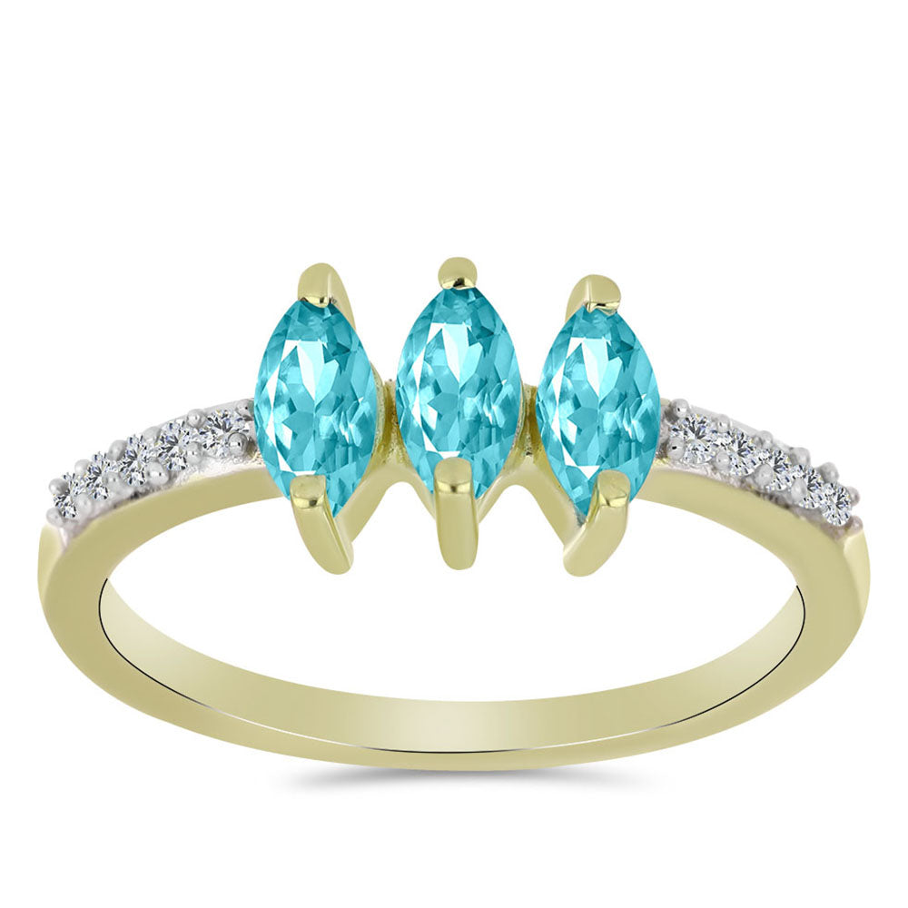 Inel din Argint 925 Placat cu Aur ( 2.05 grame ) cu Cuarț Paraiba și Topaz Alb 0.71 Carate 1 