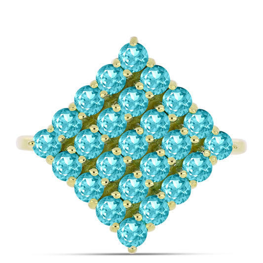 Inel din Argint 925 Placat cu Aur ( 3 grame ) cu Cuarț Paraiba 1.54 Carate