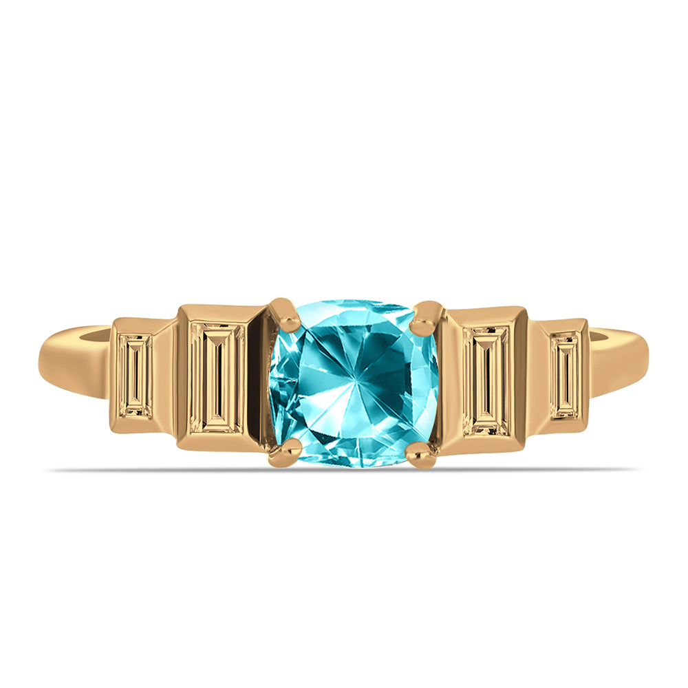 Inel din Argint 925 Placat cu Aur ( 2.11 grame ) cu Cuarț Paraiba și Zircon Alb 1.35 Carate