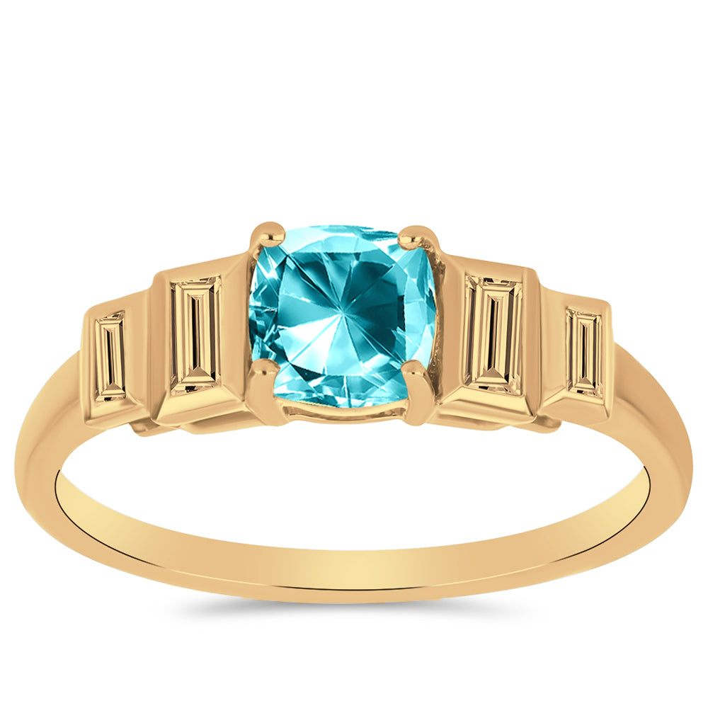 Inel din Argint 925 Placat cu Aur ( 2.11 grame ) cu Cuarț Paraiba și Zircon Alb 1.35 Carate