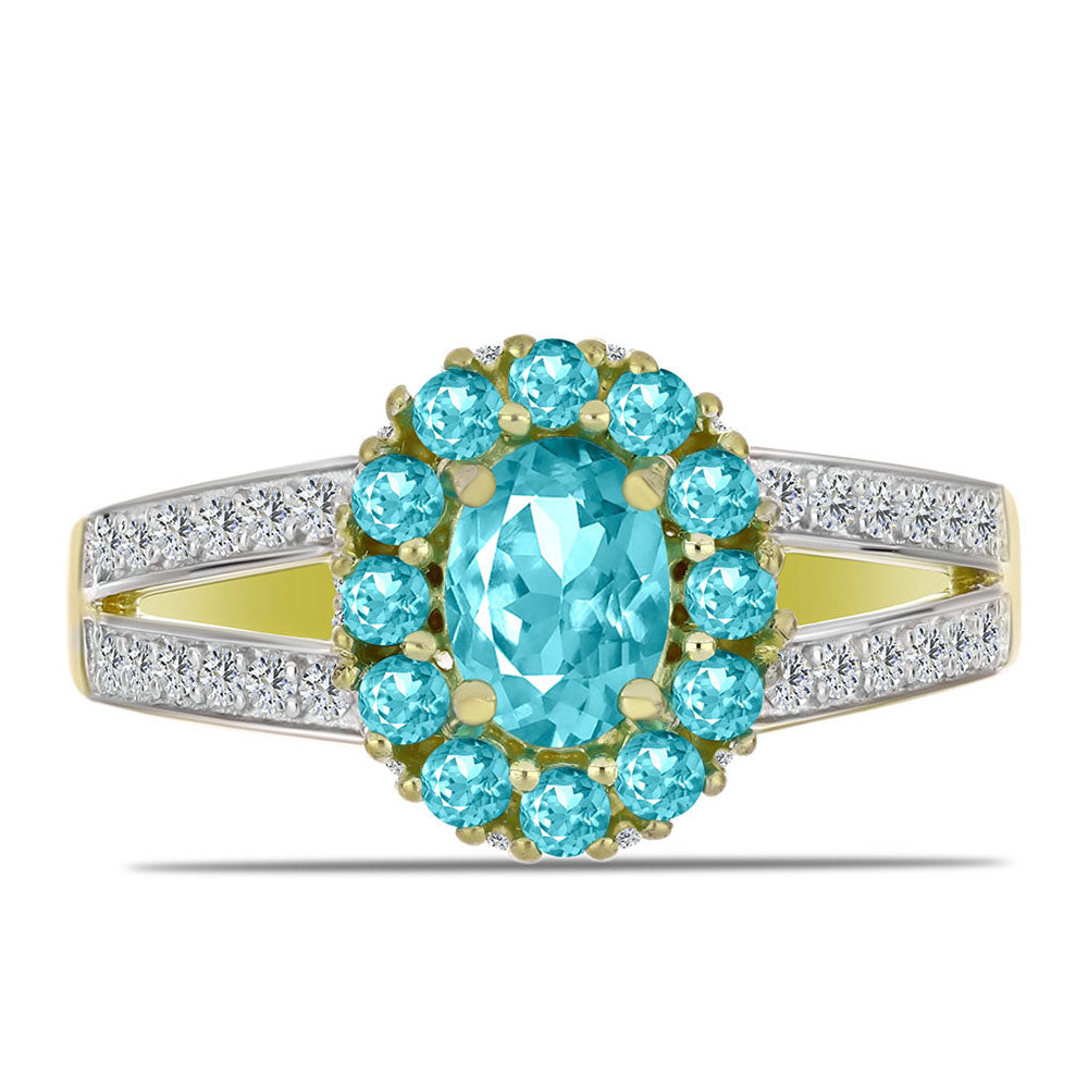 Inel din Argint 925 Placat cu Aur ( 3.88 grame ) cu Cuarț Paraiba și Topaz Alb 1.61 Carate