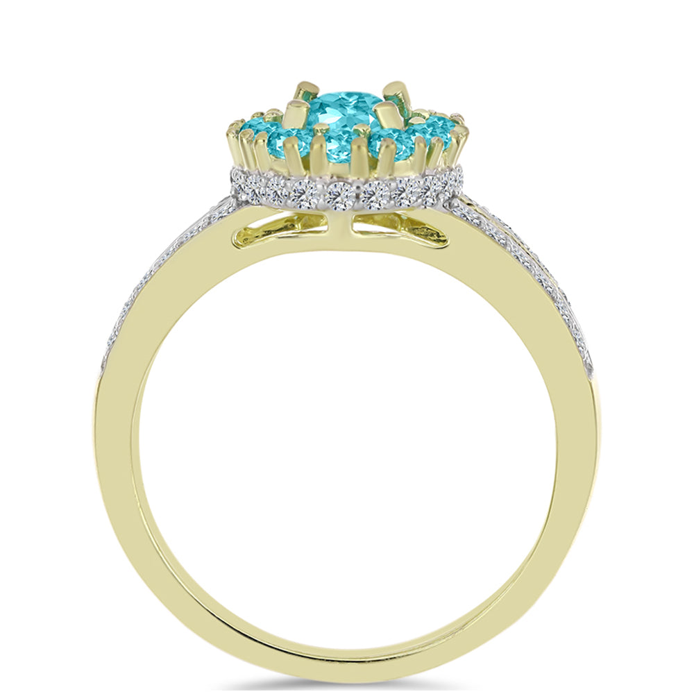 Inel din Argint 925 Placat cu Aur ( 3.88 grame ) cu Cuarț Paraiba și Topaz Alb 1.61 Carate 2 