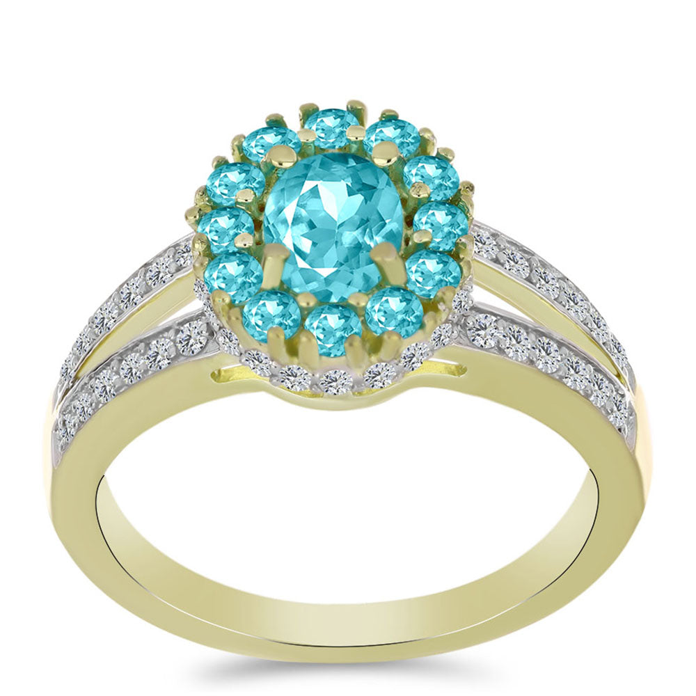 Inel din Argint 925 Placat cu Aur ( 3.88 grame ) cu Cuarț Paraiba și Topaz Alb 1.61 Carate 3 
