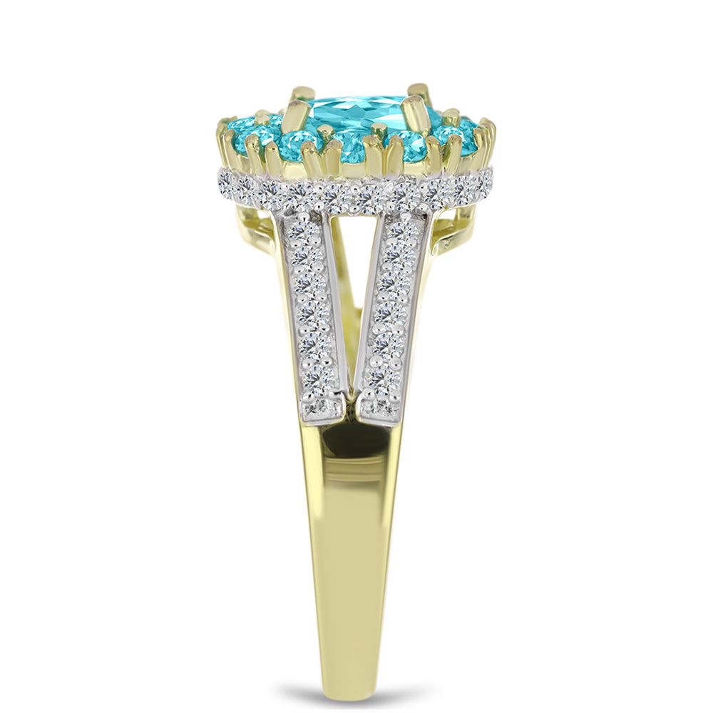 Inel din Argint 925 Placat cu Aur ( 3.88 grame ) cu Cuarț Paraiba și Topaz Alb 1.61 Carate