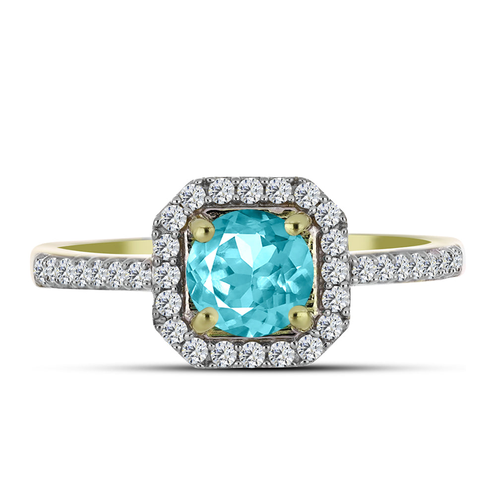 Inel din Argint 925 Placat cu Aur ( 2.22 grame ) cu Cuarț Paraiba și Topaz Alb 1.12 Carate