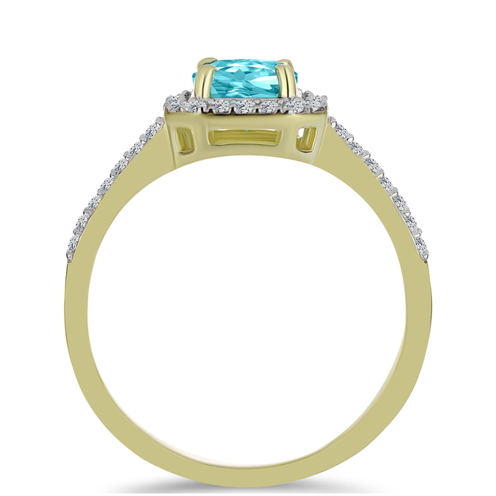 Inel din Argint 925 Placat cu Aur ( 2.22 grame ) cu Cuarț Paraiba și Topaz Alb 1.12 Carate