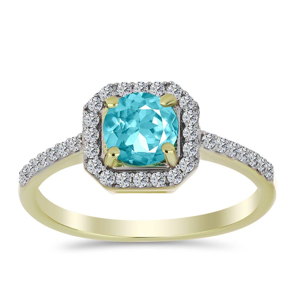 Inel din Argint 925 Placat cu Aur ( 2.22 grame ) cu Cuarț Paraiba și Topaz Alb 1.12 Carate