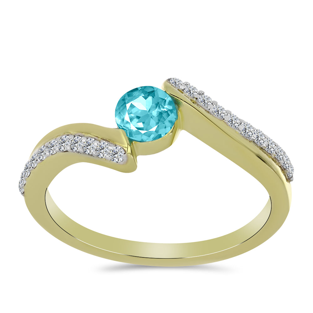 Inel din Argint 925 Placat cu Aur ( 2.57 grame ) cu Cuarț Paraiba și Topaz Alb 0.72 Carate 3 