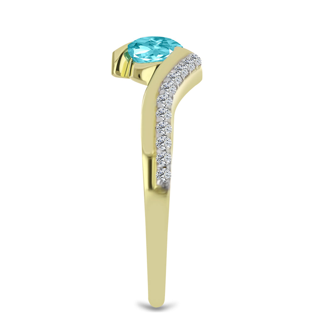 Inel din Argint 925 Placat cu Aur ( 2.57 grame ) cu Cuarț Paraiba și Topaz Alb 0.72 Carate 4 