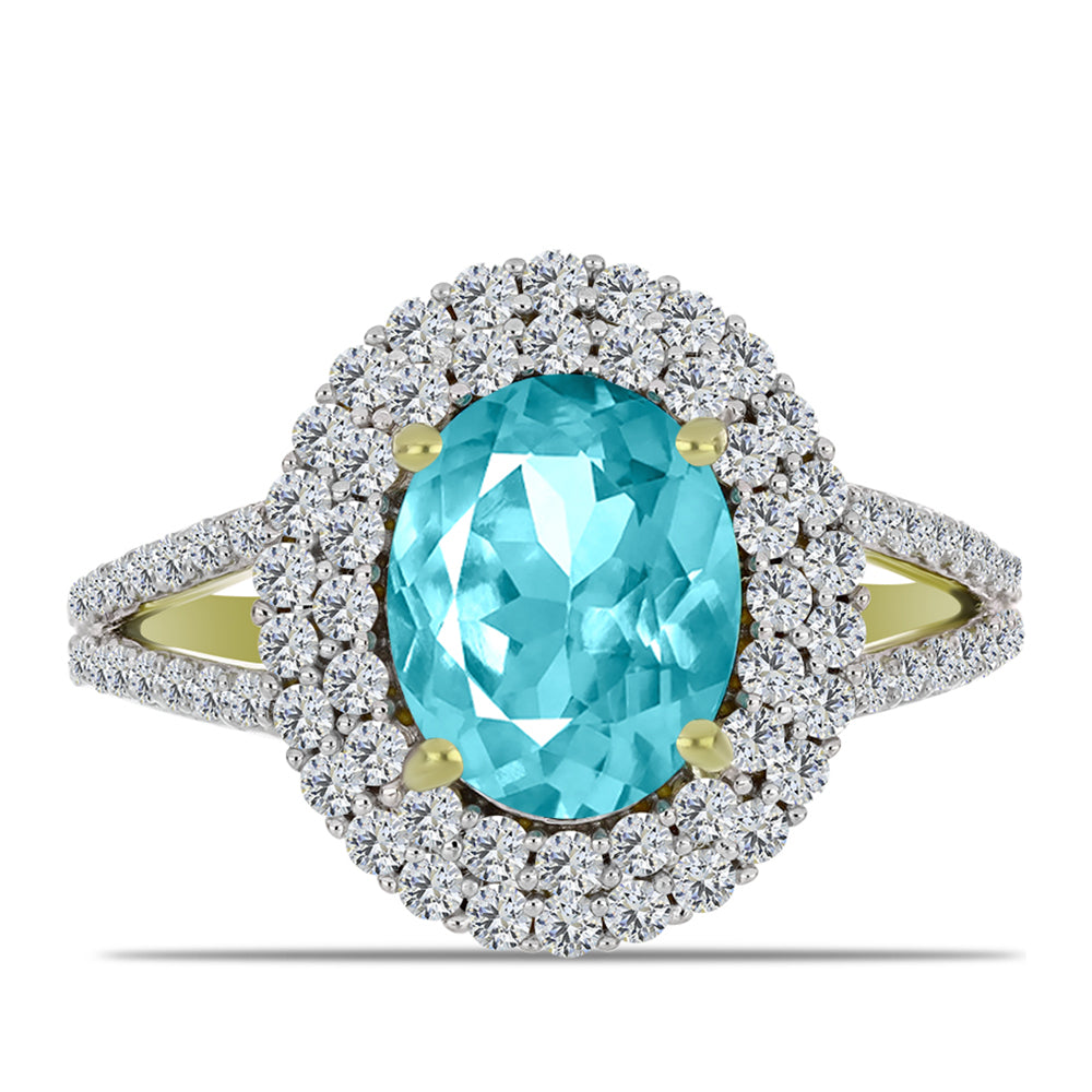 Inel din Argint 925 Placat cu Aur ( 3.39 grame ) cu Cuarț Paraiba și Topaz Alb 3.54 Carate 5 