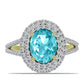 Inel din Argint 925 Placat cu Aur ( 3.39 grame ) cu Cuarț Paraiba și Topaz Alb 3.54 Carate