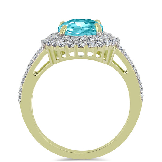 Inel din Argint 925 Placat cu Aur ( 3.39 grame ) cu Cuarț Paraiba și Topaz Alb 3.54 Carate