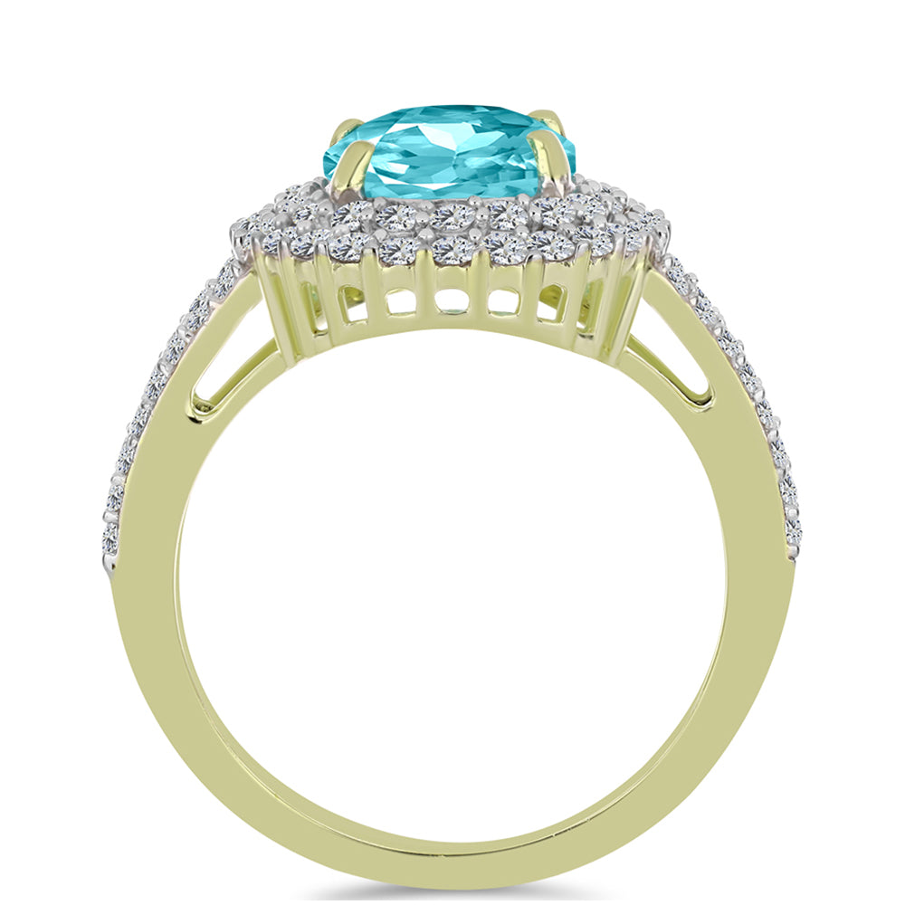 Inel din Argint 925 Placat cu Aur ( 3.39 grame ) cu Cuarț Paraiba și Topaz Alb 3.54 Carate 6 