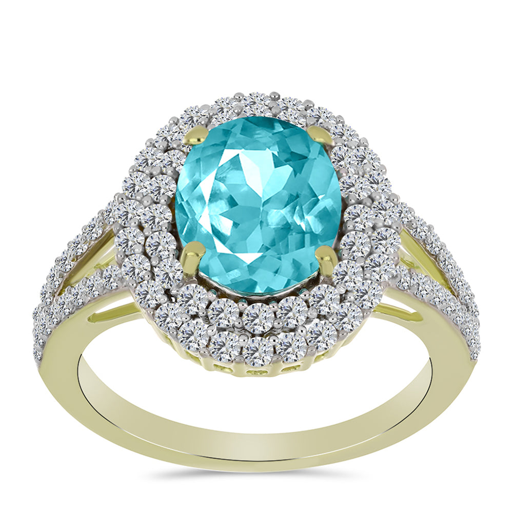 Inel din Argint 925 Placat cu Aur ( 3.39 grame ) cu Cuarț Paraiba și Topaz Alb 3.54 Carate