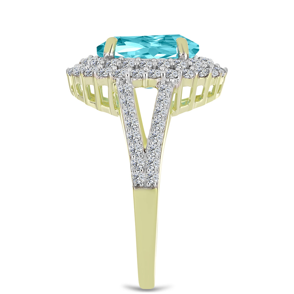 Inel din Argint 925 Placat cu Aur ( 3.39 grame ) cu Cuarț Paraiba și Topaz Alb 3.54 Carate
