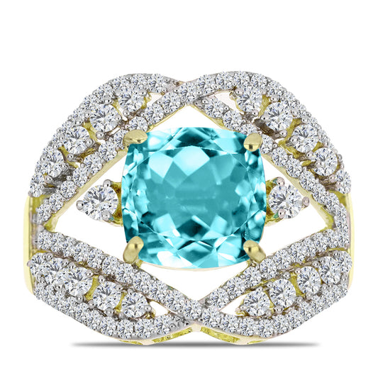 Inel din Argint 925 Placat cu Aur ( 6.25 grame ) cu Cuarț Paraiba și Topaz Alb 5.79 Carate