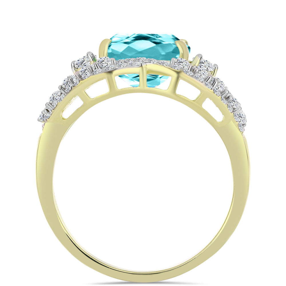 Inel din Argint 925 Placat cu Aur ( 6.25 grame ) cu Cuarț Paraiba și Topaz Alb 5.79 Carate
