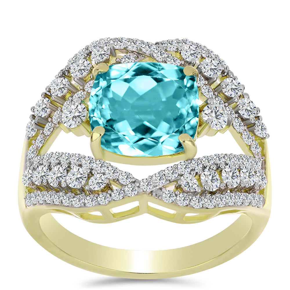 Inel din Argint 925 Placat cu Aur ( 6.25 grame ) cu Cuarț Paraiba și Topaz Alb 5.79 Carate 3 