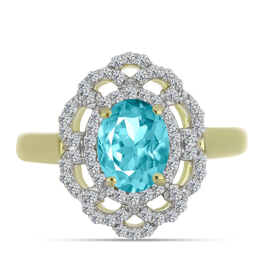 Inel din Argint 925 Placat cu Aur ( 3.76 grame ) cu Cuarț Paraiba și Topaz Alb 2.27 Carate