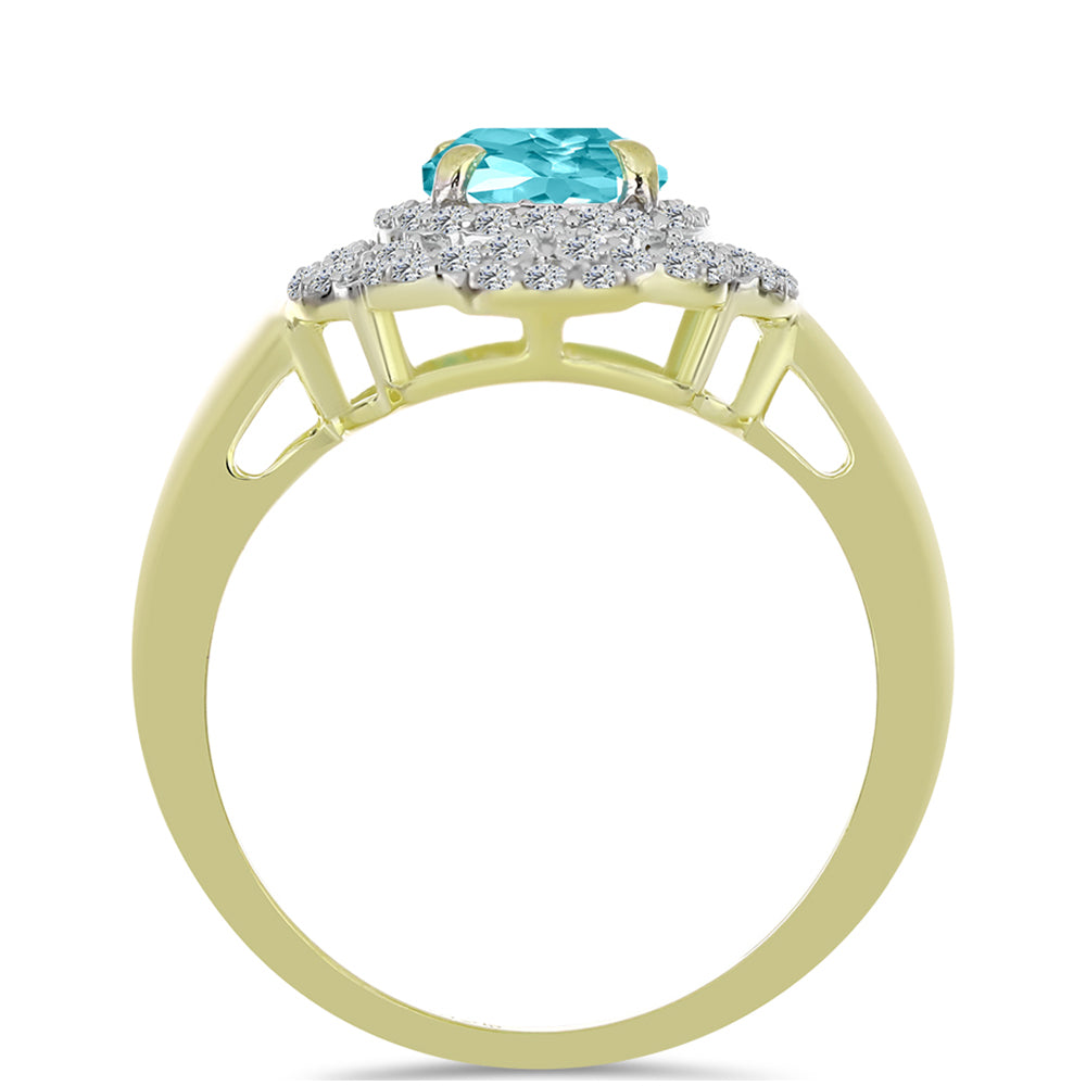 Inel din Argint 925 Placat cu Aur ( 3.76 grame ) cu Cuarț Paraiba și Topaz Alb 2.27 Carate 2 